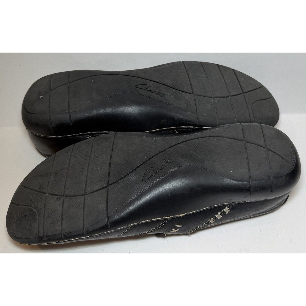 Clarks Bendables Black Leather Slip On Comfort Loafers Button Womens 8.5M - Picture 4 of 6